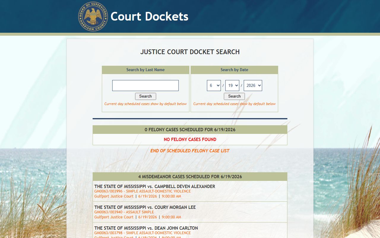 Harrison County court records after arrest Justice Court docket search
